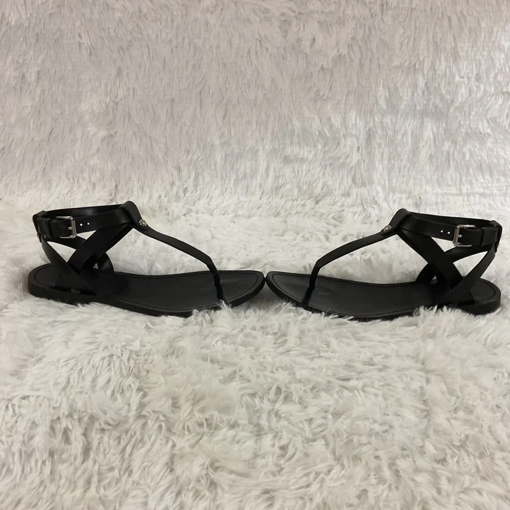 & OTHER STORIES WOMEN BLACK T FRONT GENUINE LEATHER ROMAN STYLE SANDALS.SIZE-7